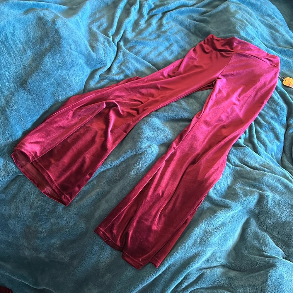 Burgundy or red velvet flare pant for women new never been used with tags